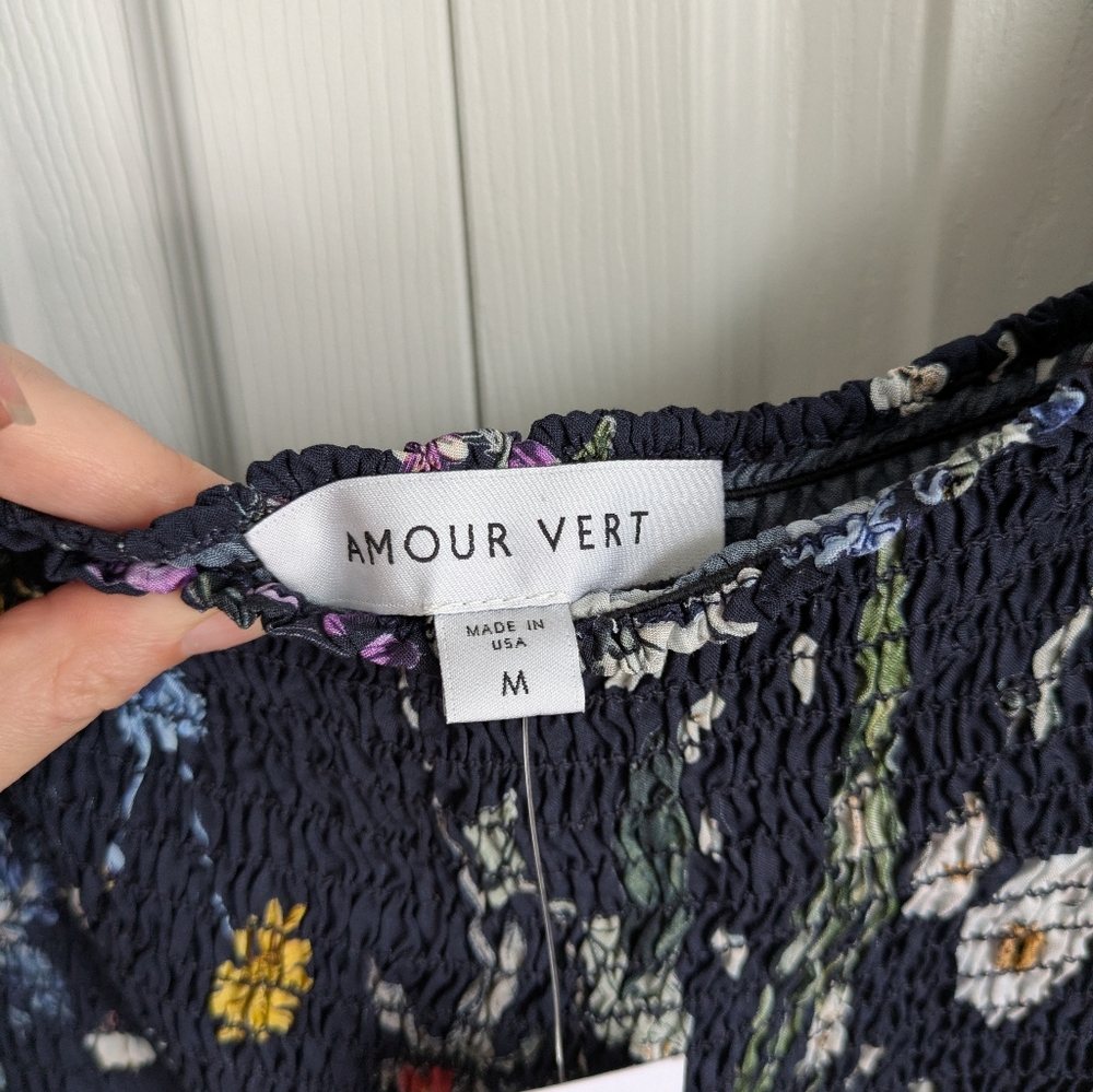 Amour Vert Dina Gemini Viscose Floral Navy Midi Dress - Picture 5 of 13